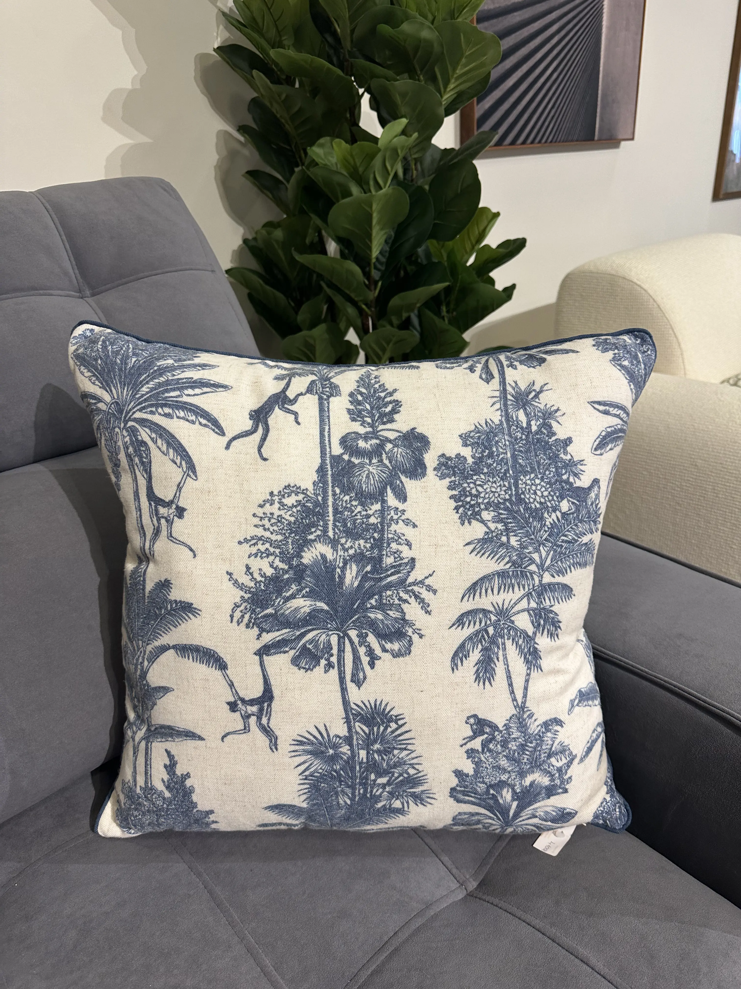 Almohada de lino con tramado color Azul 