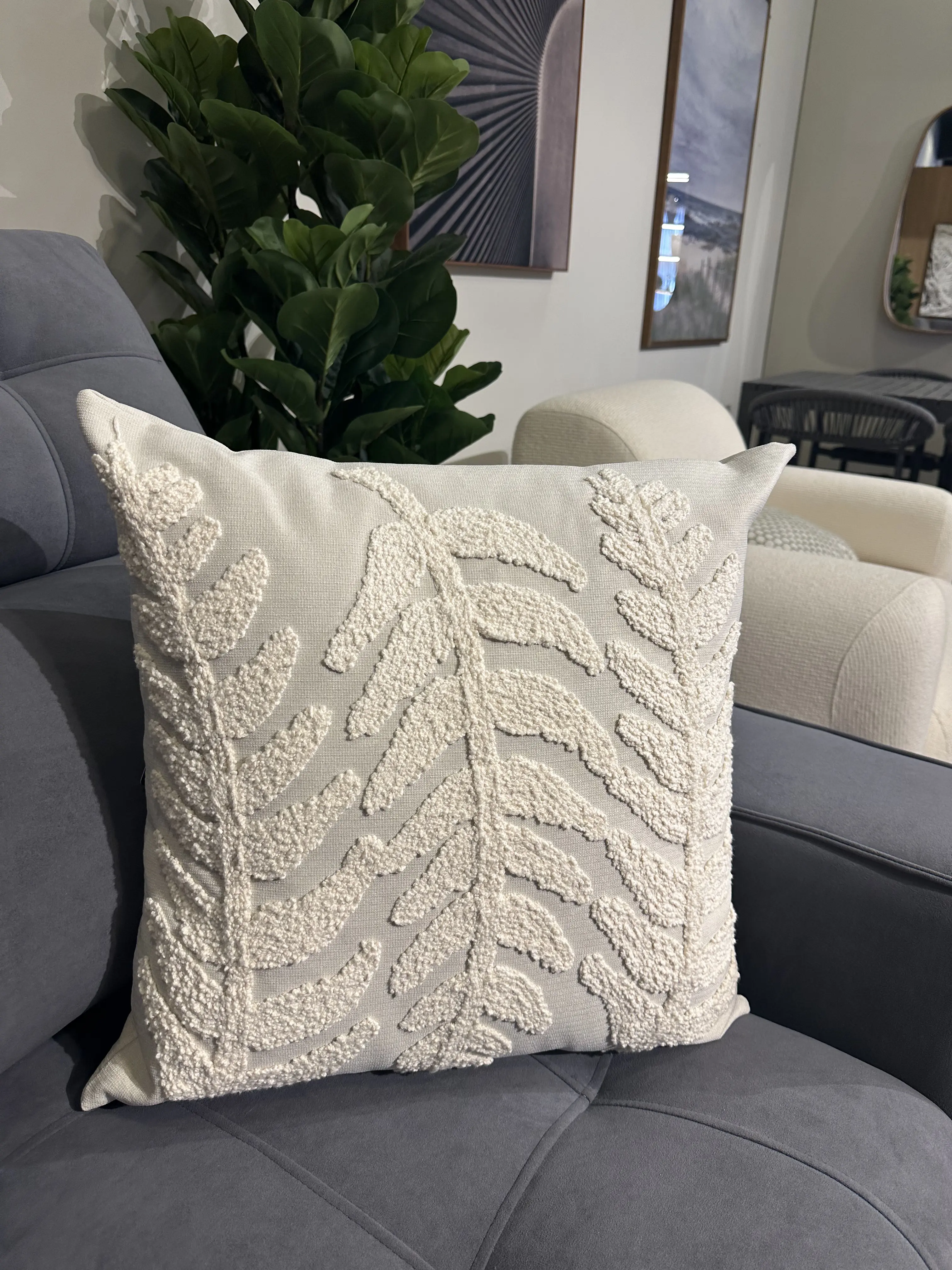 Almohada tela Lino con bordado boucle